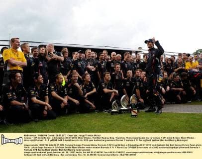 formula 1 GP, Great Britain in Silverstone 08.07.2012, Mark Webber, Red Bull Racing, Sieg, Teamfoto, Photo:mspb Lukas Gorys formula 1 GP, Great Britain, Mark Webber,