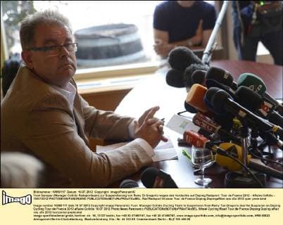 Yvon Sanquer (Manager Cofidis Radsportteam) zur Suspendierung von Remy Di Gregorio wegen des Verdachts auf Doping Radsport: Tour de France 2012 - Affaire Cofidis - 10 07 2012 PHOTONEWS PANORAMIC 