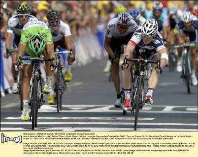 Andre Greipel (Ger) of Lotto Belisol Team - Peter Sagan (Svk) of Liquigas Cannondale Team CYCLISME : Tour de France 2012 - Saint-Paul-Trois-Chateau to Le Cap d Agde - Etape 13 - 14 07 2012 PHOTONEWS PANORAMIC 