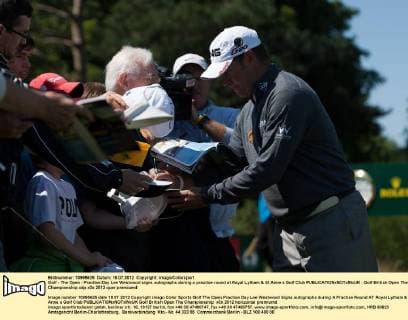 Golf - The Open - Practise Day Lee Westwood signs autographs during a practise round at Royal Lytham & St Anne s Golf Club 