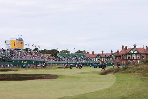 Golf - The Open - Day One A general view down the 18th towards the club house and grand stands at Royal Lytham & St Anne s Golf Club 