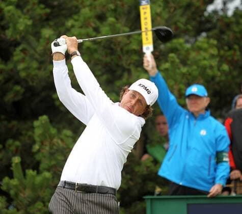 America s Phil Mickelson tees off on the 6th hole on the second round of The 2012 Open Championship in Lytham St Annes, July 20, 2012.  LON2012072004