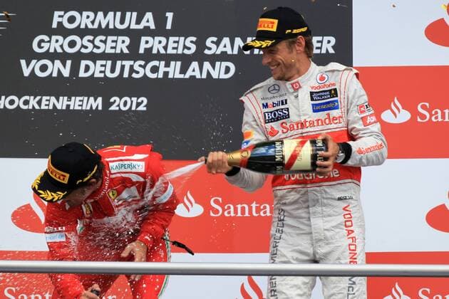 Motorsports: FIA Formula One World Championship 2012, Grand Prix of Germany, 5 winner Fernando Alonso (ESP, Scuderia Ferrari), 3 Jenson Button (GBR, Vodafone McLaren Mercedes), xHOCHxZWEIx