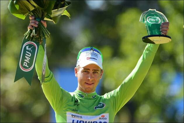 PARIS - JULY 22: Sieger der Sprintwertung Peter Sagan (Svk) of Liquigas Cannondale Team pictured during the podium ceremony if the Tour de France 2012 on July 22, 2012 in Paris, France CYCLISME : Tour de France 2012 - Rambouillet Paris - Etape 20 - 22 07 2012 PHOTONEWS Panoramic 