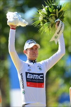 PARIS - JULY 22: Sieger der Nachwuchswertung Tejay Van Garderen (USA) of BMC Racing Team pictured during the podium ceremony if the Tour de France 2012 on July 22, 2012 in Paris, France CYCLISME : Tour de France 2012 - Rambouillet Paris - Etape 20 - 22 07 2012 PHOTONEWS Panoramic 