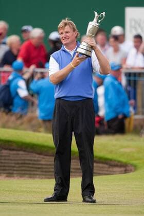 Golf - The Open - Day Four Ernie Els of South Africa poses with the trophy at Royal Lytham & St Anne s Golf Club 