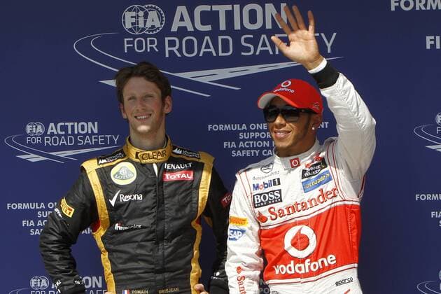 Motorsports: FIA Formula One World Championship 2012, Grand Prix of Hungary, 10 Romain Grosjean (FRA, Lotus F1 Team), 4 Lewis Hamilton (GBR, Vodafone McLaren Mercedes) - Pole Position, xHOCHxZWEIx
