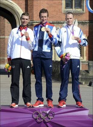 Tony Martin (GER) - Bradley Wiggins (GBR) - Chris Froome (GBR) Einzelzeitfahren Straße der Herren 2012 - 01 08 2012 xPhotoxNewsx 