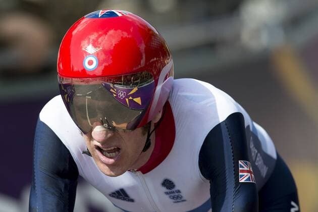 PARIS 2024, OLYMPIC LEGENDS: Bradley Wiggins 01.08.2012. Richmond, England. Britains Bradley Wiggins finishes with the fastest time securing the Gold Medal in the Mens Cycling Individual Time Trial on Day 5 of the London 2012 Olympic Games at Hampton Court Palace. xRoganxThomsonx  ActionPlus11310158