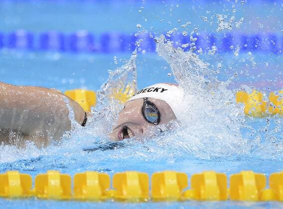 Katie Ledecky of the United States swims her heat in the Women s 800M Freestyle at the London 2012 Summer Olympics on August 2, 2012 in Stratford, London. Ledecky qualified for the final with a time of 8:23.84 in her heat.  OLY20120802414