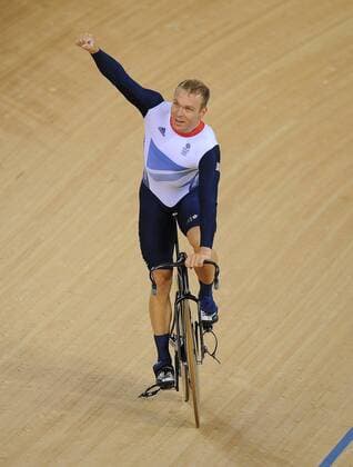 Olympics - London 2012 - Track Cycling Sir Chris Hoy (GBR) celebrates having taken gold for his country in the Men s Team Sprint (Teamsprint) at the Olympic Velodrome, London 