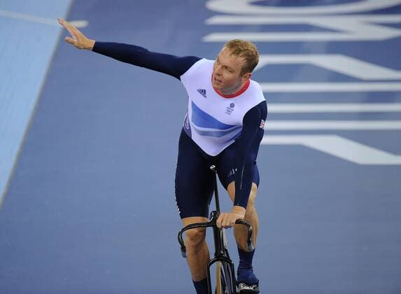 Olympics - London 2012 - Track Cycling Sir Chris Hoy (GBR) celebrates having taken gold for his country in the Men s Team Sprint (Teamsprint) at the Olympic Velodrome, London 