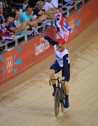 Olympics - London 2012 - Track Cycling Sir Chris Hoy (GB) celebrates having taken gold for his country in the Men s Team Sprint (Teamsprint) at the Olympic Velodrome, London 