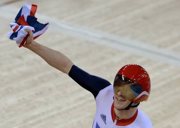 LONDON, Aug. 3, 2012 - Geraint Thomas of team Britain celebrates during the men s team pursuit of Cycling track event at London 2012 Olympic Games, London, Britain, Aug. 3, 2012. (OLY2012)BRITAIN-LONDON-CYCLING TRACT-MEN-TEAM PURSUIT 
