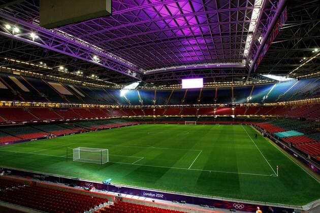 General view of the Millennium Stadium..London 2012 Men s Olympic football Quarter Final, at the Millennium Stadium, Cardiff, Wales on the 4th August 2012. EDITORIAL USE ONLY. No use with unauthorised audio, video, data, fixture lists, club league logos or live services. Online in-match use limited to 120 images, no video emulation. No use in betting, games or single club league player publications.