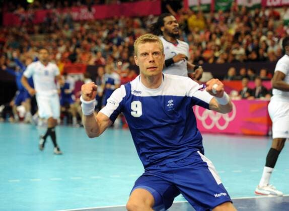London, Großbritannien, Copper Box, 4.8.2012 Handball, Männer, Olympia 2012 Island - Frankreich SIGURDSSON Gudjon Valur, ISL nach seinem Treffer zu 29 - 28
