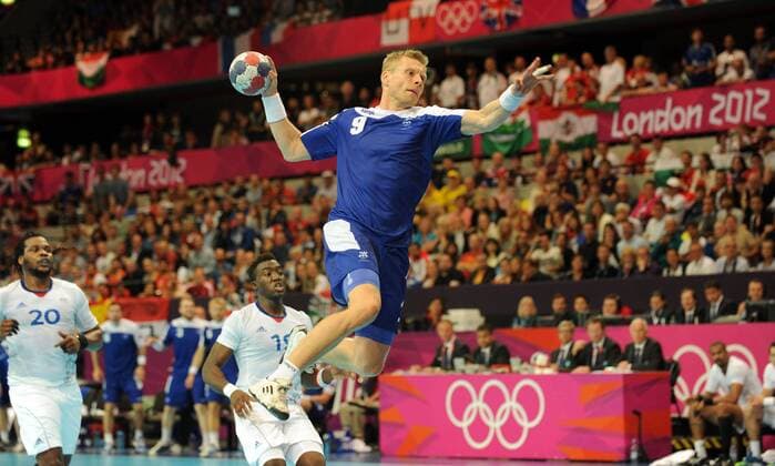 London, Großbritannien, Copper Box, 4.8.2012 Handball, Männer, Olympia 2012 Island - Frankreich SIGURDSSON Gudjon Valur, ISL