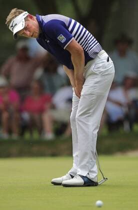 Aug. 4, 2012 - Akron, OH, USA - Luke Donald reacts after missing a birdie putt on the 7th hole during the third round of the Bridgestone Invitational at Firestone Country Club on Saturday, August 4, 2012, in Akron, Ohio. Bridgestone Invitational - ZUMAm67