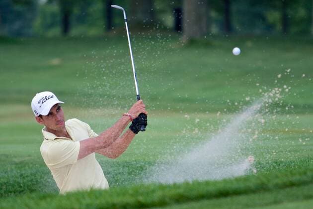 Aug. 4, 2012 - Akron, Ohio, U.S - Rafael Cabrera Bello chips from the bunker at the 14th hole during the third round of the WGC Bridgestone Invitational at Firestone Country Club, Akron, Oh. PGA Golf Herren 2012 - Aug 4 - Bridgestone Invitational - ZUMAs30