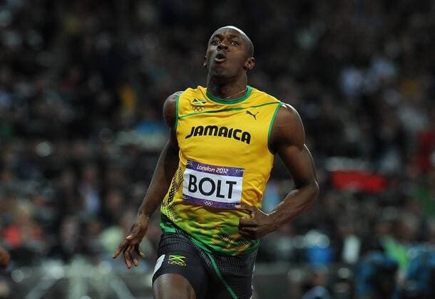 Olympics - London 2012 - Athletics Usain Bolt (JAM) wins the Men s 100m Final at the Olympic Stadium, London 