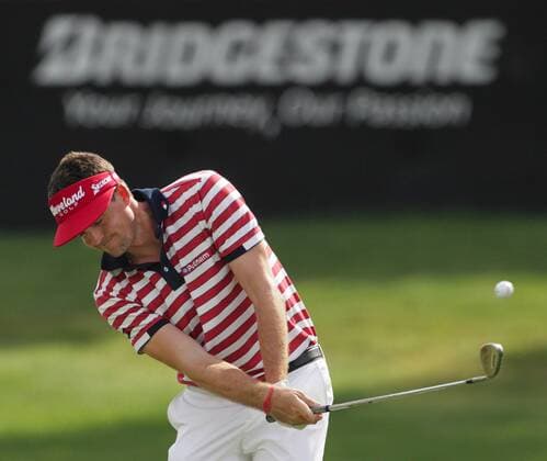 Aug. 5, 2012 - Akron, OH, USA - Keegan Bradley chips on to No. 16 green during the final round the World Golf Championships Bridgestone Invitational at Firestone Country Club on Sunday, August 5, 2012, in Akron, Ohio. Bridgestone Invitational - ZUMAm67
