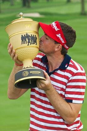 Aug. 5, 2012 - Akron, Ohio, U.S - Keegan Bradley kisses the Gary Player Cup after winning the WGC Bridgestone Invitational at Firestone Country Club, Akron, Oh. PGA Golf Herren 2012 - Aug 5 - Bridgestone Invitational - ZUMAs30