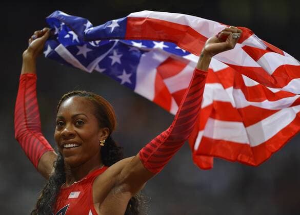 Aug. 5, 2012 - London, GBR - Sanya Richards-Ross of the USA celebrates after winning the Goldmedal in the women s 400m race at Olympic Stadium during the 2012 Summer Olympic Games in London, England, Sunday, August 5, 2012. 2012 Summer Olympics women s 400 - ZUMAm67