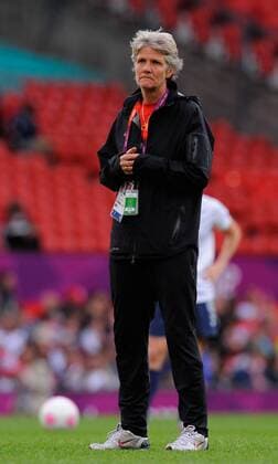 United States, (USA) head coach Pia Sundhage of Sweden.Canada v USA Olympic 2012 semi-final women s match at Old Trafford, Manchester United Kingdom on the 6th August 2012..Pic Simon Bellis SPORTIMAGE. EDITORIAL USE ONLY. No use with unauthorised audio, video, data, fixture lists, club league logos or live services. Online in-match use limited to 120 images, no video emulation. No use in betting, games or single club league player publications.