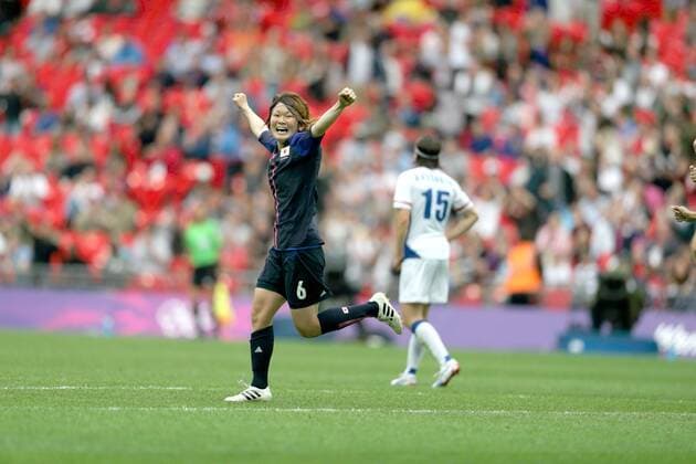Mizuho Sakaguchi (JPN), AUGUST 6, 2012 - Football Soccer : Mizuho Sakaguchi of Japan celebrates her scoring in the Women s semifinal match between Women s Japan 2-1 Women s France at Wembley Stadium during the London 2012 Olympic Games in London, UK.  (waha014530)