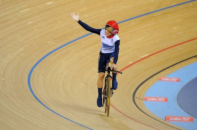 Olympics - London 2012 - Track Cycling Laura Trott (GB) celebrates in the last race of the Women s Omnium at the Olympic Velodrome, London 