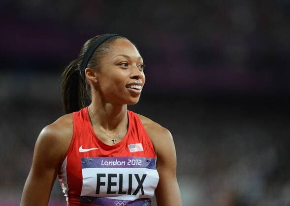 Allyson Felix of the USA takes the gold medal in Women s 200M at the London 2012 Summer Olympics on August 8, 2012 in London.  OLY20120808230
