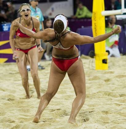 Aug. 8, 2012 - London, England, United Kingdom - KERRI WALSH-JENNINGS and MISTY MAY-TREANOR (USA) won their 3rd Gold medal in Beach Volleyball (USA) beating Jennifer Kessy and April Ross (USA) in the Gold Medal Beach Volleyball game in the London Olympics 2012. Olympics 2012 - Beach Volleyball - Walsh, May Treanor Win Gold - ZUMAj89