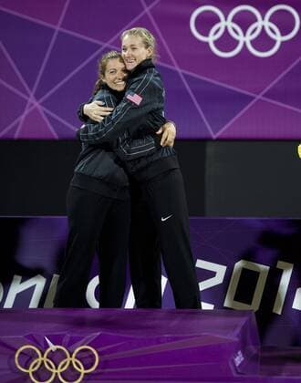 Aug. 8, 2012 - London, England, United Kingdom - Gold medallists Misty May-Treanor and Kerri Walsh-Jennings (USA), show their emotions on the awards stand after winning their 3rd gold medal in Beach Volleyball game in the London Olympics 2012 at the Horse Guards Parade on August 08, 2012 in London, United Kingdom. Olympics 2012 - Beach Volleyball - ZUMAj89
