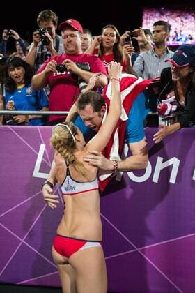 Aug. 8, 2012 - London, GBR - Kerri Walsh Jennings of the United States (USA) received congratulations during the 2012 Summer Olympic Games in London, England, Wednesday, August 8, 2012. 2012 Summer Olympics Beach Volleyball - ZUMAm67