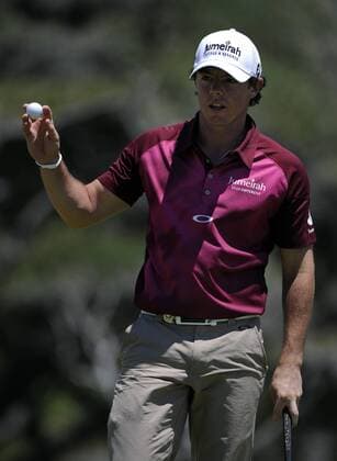 Rory McIlroy of Northern Ireland acknowledges his 5-under-par score for the day after putting out on his final hole during the first round of the PGA Golf Herren Championship on August 9, 2012 at the Ocean Course in Kiawah Island, South, Carolina.  SCP20120809125