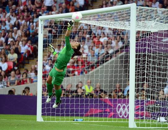 Aug. 9, 2012 - London, GBR - USA goalkeeper Hope Solo makes a save during the first half against Japan in the Olympics women s soccer final match at Wembley Stadium in London, England, Thursday, August 9, 2012. The USA defeated Japan, 2-1. 2012 Summer Olympics Soccer Women s Final - ZUMAm67