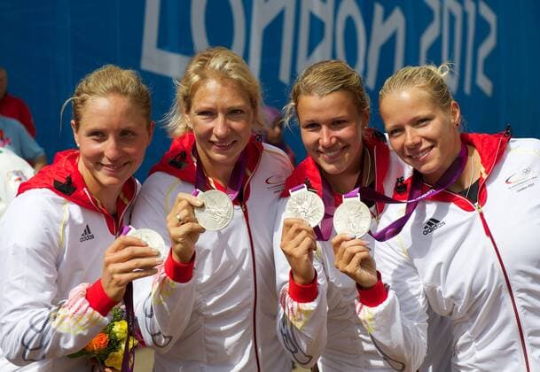 Olympia 2012 London 08.08.2012 Olympische Spiele London 2012 Kanu Finale K4 500m Damen; LEONHARDT Carolin WEBER Franziska WAGNER-AUGUSTIN Katrin DIETZE Tina (GER) Silber