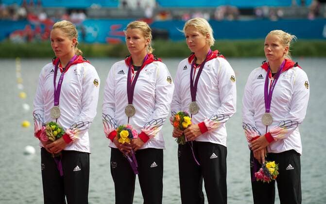 Olympia 2012 London 08.08.2012 Olympische Spiele London 2012 Kanu Finale K4 500m Damen; LEONHARDT Carolin WEBER Franziska WAGNER-AUGUSTIN Katrin DIETZE Tina (GER) Silber