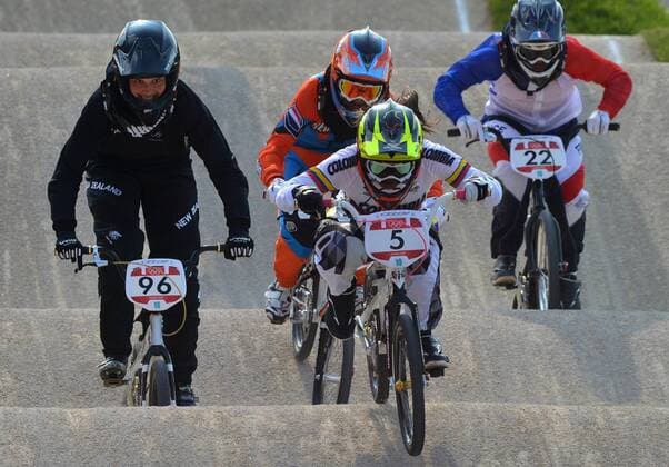 LONDON, Aug. 10, 2012 - Mariana Pajon of Colombia (No.5) competes during women s cycling BMX competition, at London 2012 Olympic Games in London, Britain, on August 10, 2012. Mariana Pajon of Colombia won (OLY2012)BRITAIN-LONDON-CYCLING BMX-WOMEN S BMX 