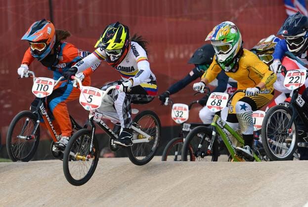 LONDON, Aug. 10, 2012 - Mariana Pajon of Colombia (No.5) competes during women s cycling BMX competition, at London 2012 Olympic Games in London, Britain, on August 10, 2012. Mariana Pajon of Colombia won (OLY2012)BRITAIN-LONDON-CYCLING BMX-WOMEN S BMX 