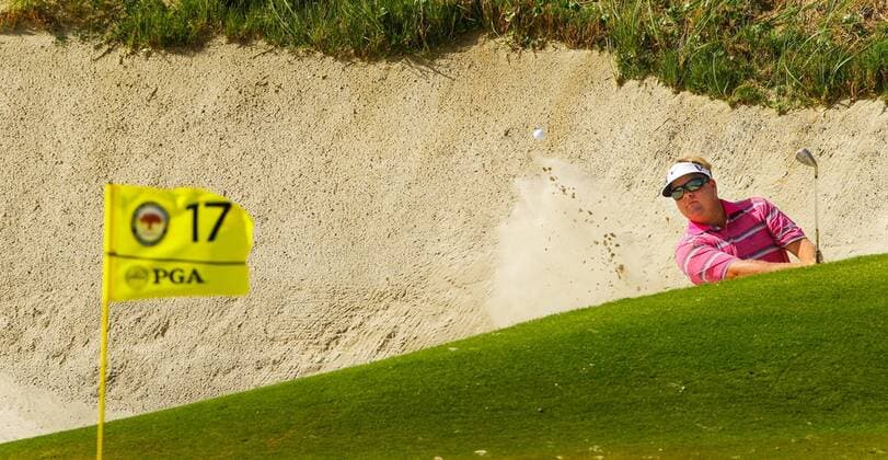 Aug. 10, 2012 - Kiawah Island, SC, USA - Carl Pettersson hits a sand shot close on the 17th hole to save par during the second round of the 2012 PGA Golf Herren Championship at the Ocean Course on Kiawah Island, South Carolina, on Friday, August 10, 2012. PGA Golf Herren Championship - ZUMAm67