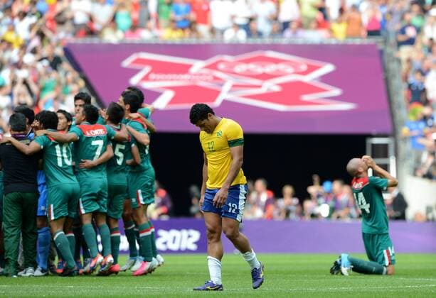 Givanildo Vieira De Sousa of Brazil leaves the field after men s football gold medal match between Brazil and Mexico, at London 2012 Olympic Games in London, Britain, on August 11, 2012. Mexico won the match 2-1. (OLY2012)BRITAIN-LONDON-MEN S FOOTBALL-GOLD 