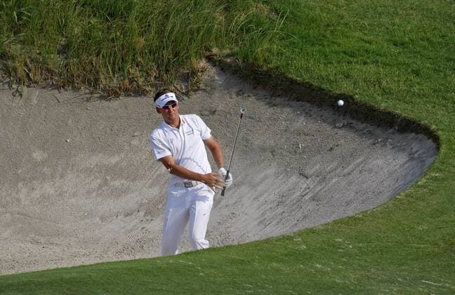 Aug. 12, 2012 - Kiawah Island, SC, USA - Ian Poulter hits his second shot out of the bunker on No. 17 during the conclusion of the third round of the PGA Golf Herren Championship on Kiawah Island, South Carolina, Sunday, August 12, 2012. PGA Golf Herren Championship - ZUMAm67
