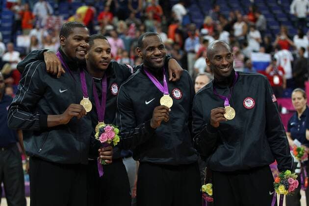 Kevin Durant, Carmelo Anthony, Lebron James, Kobe Bryant London 12 08 2012 North Greenwich Arena London 2012 Olympic Games Men s Basketball Tournament Finale USA v Spanien. PaoloxNucci