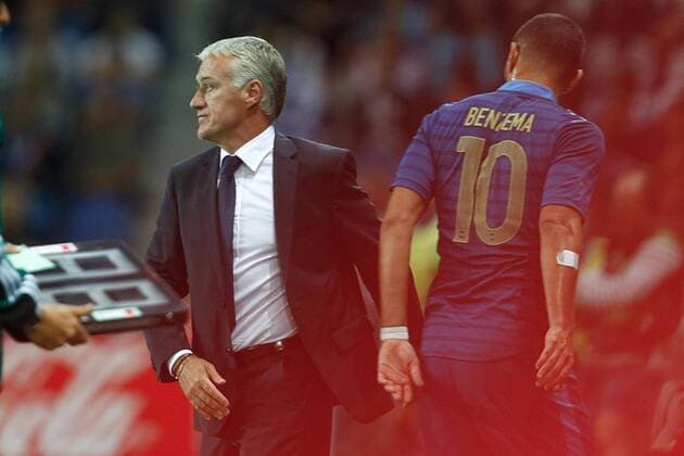 Didier Deschamps (Entraineur France) et Karim Benzema (France) FOOTBALL : France vs Uruguay - Match Amical - 15 08 2012 GwendolineLeGoff Panoramic 