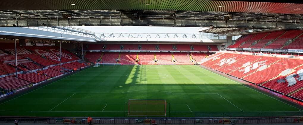 Football - soccer: UEFA Europa League, Liverpool FC - The new red goal nets in the Kop end goal at Liverpool s Anfield Stadium. Traditionally Liverpool had red nets but recent years of the Premier League they have been white. xHOCHxZWEIx xPropagandax 