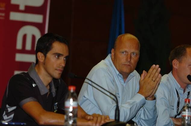 2012, conferenza stampa vigilia Vuelta Espana 2012 Team Saxo Bank - Tinkoff Bank 2012, Saxo Bank - Tinkoff Bank 2012, Contador Alberto, Riis Bjarne, Pamplona 