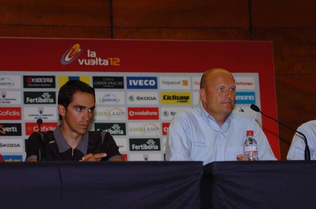 2012, conferenza stampa vigilia Vuelta Espana 2012 Team Saxo Bank - Tinkoff Bank 2012, Saxo Bank - Tinkoff Bank 2012, Contador Alberto, Riis Bjarne, Pamplona 