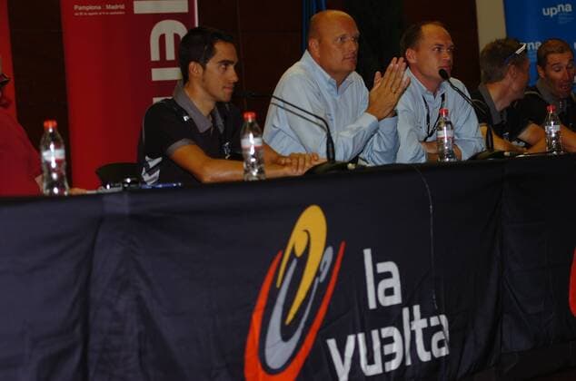 2012, conferenza stampa vigilia Vuelta Espana 2012 Team Saxo Bank - Tinkoff Bank 2012, Saxo Bank - Tinkoff Bank 2012, Contador Alberto, Riis Bjarne, Pamplona 