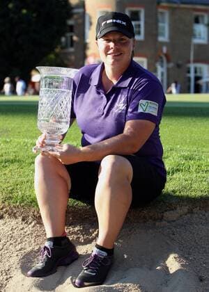 18.08.2012. Denham, Buckinghamshire, England. British Masters Champion Lydia Hall of Wales with the winner s trophy after the third and final round of the ISPS Handa Ladies British Masters event at The Buckinghamshire Golf Club, Denham, Greaater London - Saturday 18th August 2012 xActionplusxOperationsx  ActionPlus11319011